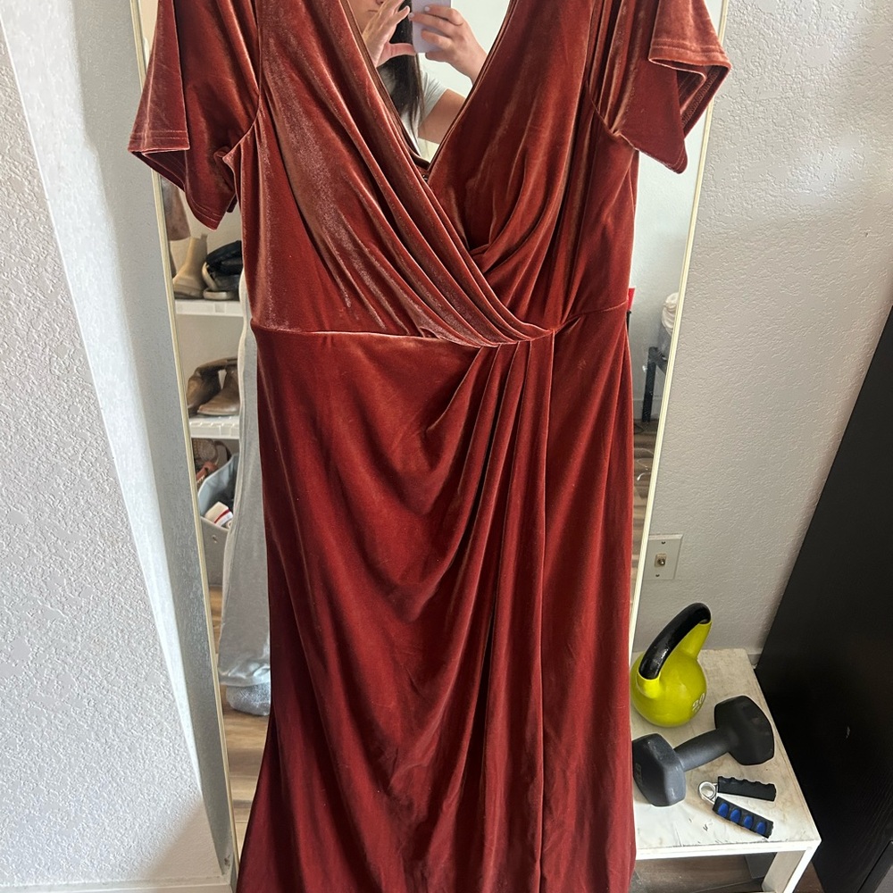 Revelry Gwen Velvet Dress In Terracotta. size 16 - Picture 5 of 7